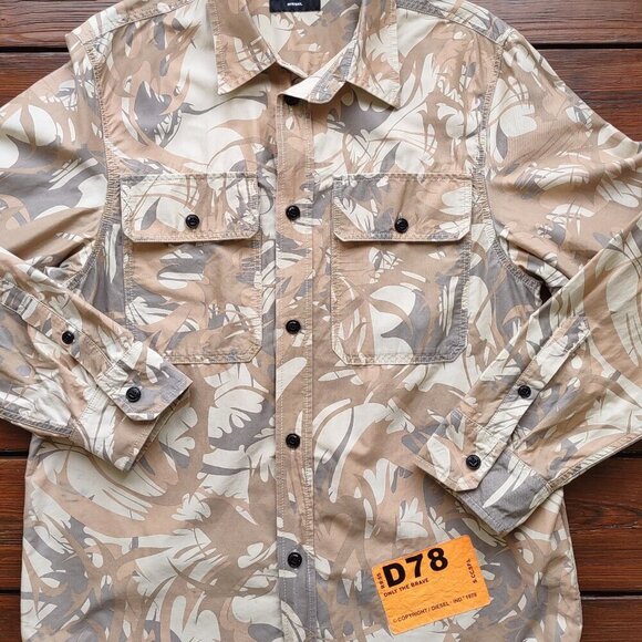 Diesel D78 Camo Military Button Up OverShirt Long Sleeve Men's Size Large Grunge - Picture 9 of 14